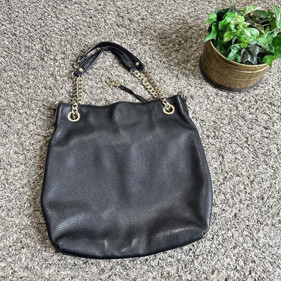 Michael Kors Jet Set Travel Medium Chain Shoulder Tote Pebbled Leather Black - Picture 11 of 11